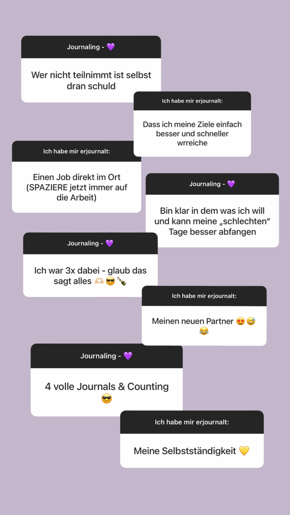 Screenshots von Antworten bei Instagram - Feedback zu Journaling